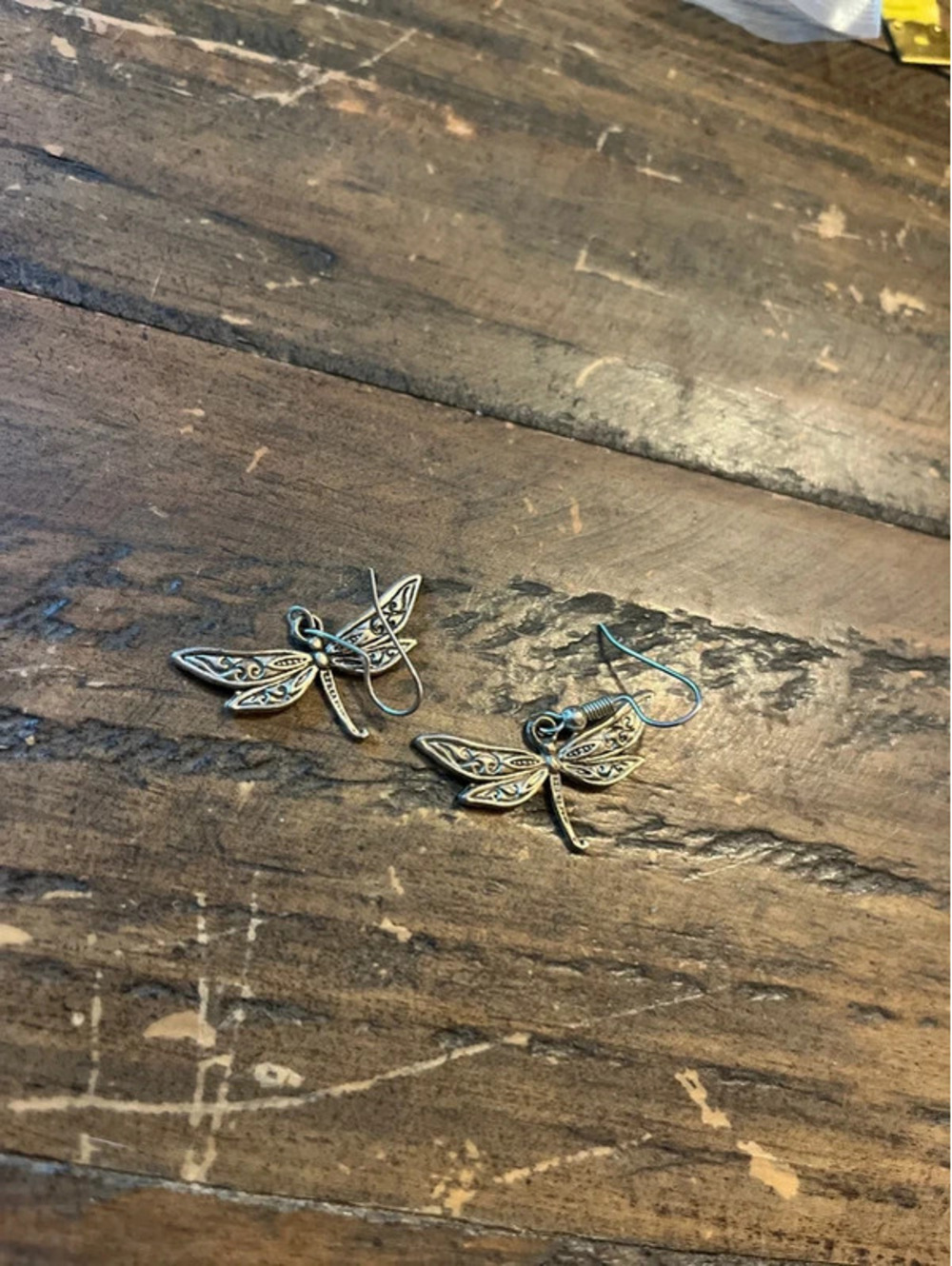 0054 Vintage Silver Dragonfly Dangle Earrings - Filigree Boho Style
